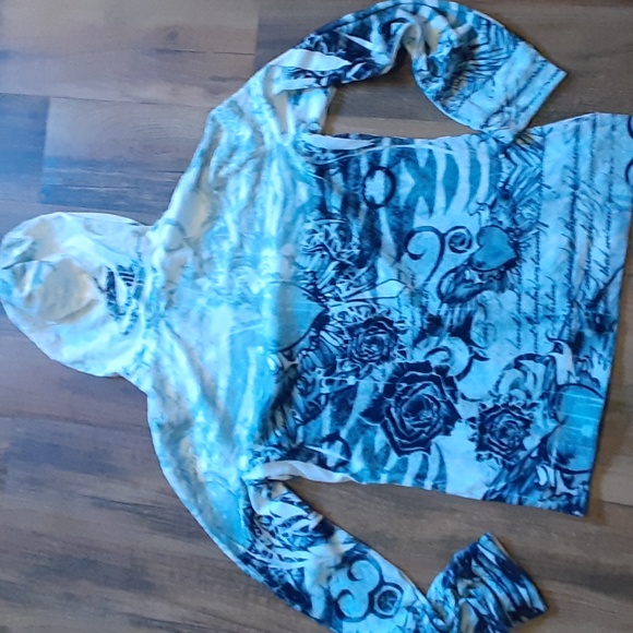 NWOT Velour Tattoo Zip Hoodie Fuzzy XL L - Picture 3 of 5